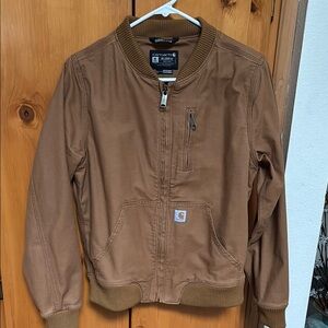 Carhartt Brown Work Jacket with Durable Canvas and Standing Collar